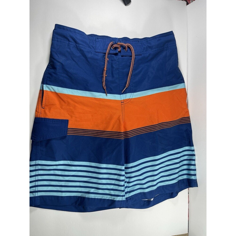 George Men’s Swim Trunks Size S Small 28-30 Blue Orange Striped Board Shorts